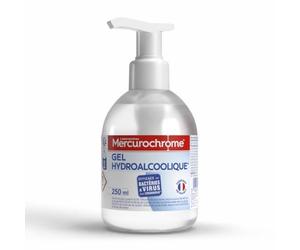 MERCUROCHROME Gel Hydroalcoolique Main - Efficace Bactéries/Virus - 250 ml | Marque N°1 des Premiers Soins, AntiBactérien, Désinfectant, Sans rinçage, Ne Colle pas, Séchage Rapide, Fabriqué en France