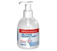 MERCUROCHROME - Gel Mains Désinfectant Hydroalcoolique - Antibactérien - Sans rinçage - Ne colle pas - Sèche Rapidement - Flacon pompe - Format Familial 250 mL - Fabriqué en France