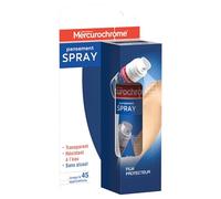 MERCUROCHROME - Pansement spray - Petites blessures - Film protecteur transparent- 45 applications - Résistant à l'eau - Sans alcool - 40 ml - Premiers secours