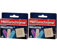 Mercurochrome - Pansements à paillettes - Petites blessures, Coupures et Eraflures - Résistant à l'eau - Ne colle pas à la plaie - 2 formats - 3 couleurs - Premiers secours (Lot de 2)