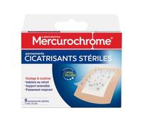 MERCUROCHROME - Pansements Cicatrisants Stériles - Soulage et Cicatrice - Indolore au retrait - Support extensible - Pansement Respirant - x6-7cm x 5cm - Technologie Lipido Colloïde
