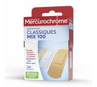 MERCUROCHROME Pansements Classiques - MAXI Format - 3 Tailles, 100 unités | Marque N°1 des Premiers Soins, Micro Aéré, Résistant à l'eau, Couleur Chair et Transparent - Assortiment Famille