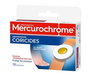 MERCUROCHROME - Pansements Coricides A l'acide salycilique - Boite de 12 pansements - Favorise l'élimination des Cors - Protège contre la Pression Douloureuse due aux Cors