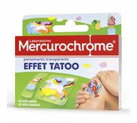 Mercurochrome - Pansements transparents effet tatoo - Boîte 12 - 2 tailles standard/genou - Étanches
