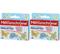 MERCUROCHROME - Pansements Fantaisies à Paillettes - Couleurs Paillettées - Formes Ludiques - 4 Formes et 4 Couleurs - Protège les Petites Coupures et les Eraflures - 16 Pansements (Lot de 2)