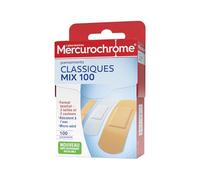 Mercurochrome - Pansements Mix 100 - Protection Fiable - Résistant à l'Eau et Micro-Aéré - 3 Tailles et 2 Couleurs Différentes - Format Familial - 100 Pansements