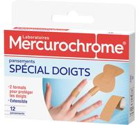 MERCUROCHROME - Pansements Spécial Doigts - 2 Formats Différents - Agit comme une Seconde Peau - Micro-Aéré - Laisse la Peau Respirer - Boite de 12 pansements