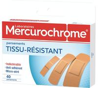 MERCUROCHROME - Pansements Tissu-Résistant, protection optimale, hypoallergénique confortable, résistant ultra-extensible - La boite de 40 pansements tissu