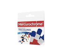 MERCUROCHROME - Pansements tissu tricolores Bleu Blanc Rouge - 18 unités - Protège les petites blessures du quotidien - Kit du supporter pour toute la famille - Sachet refermable