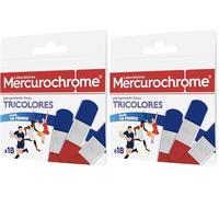 MERCUROCHROME - Pansements tissu tricolores Bleu Blanc Rouge - 18 unités - Protège les petites blessures du quotidien - Kit du supporter pour toute la famille - Sachet refermable (Lot de 2)