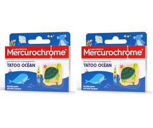 MERCUROCHROME - Pansements transparents Tatoo Océan - 18 unités - 2 formats - Effet tatouage - Petites blessures, Coupures et Eraflures - Premiers secours (Lot de 2)