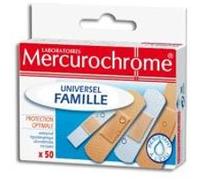 Mercurochrome Pansements Famille – 50 unités – 3 tailles – 2 couleurs – Résistants à l'eau