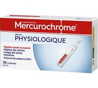MERCUROCHROME - Sérum Physiologique - Hygiène nasale et Oculaire - Pour toute la famille - 0,98% Chlorure de Sodium - 30 unidoses de 5 mL - Fabriqué en France