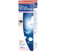 MERCUROCHROME Solution Lentilles Yeux Sensibles Haute Tolérance 350mL - Nettoie, Décontamine, Lubrifie avec Acide Hyaluronique, Étui Inclus - Lot de 2