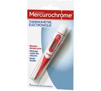 MERCUROCHROME - Thermomètre Electronique - Facile et Rapide à utiliser - Sonde Flexible - Mémoire dernière prise - Etui Protecteur et Pile Fournis - 1 unité
