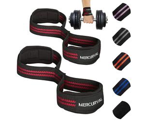 MERCURYAL Straps en 8 Gym pour Niveau Avancé et Professionnel - Straps Powerlifting - Correas de Agarre en Forma de 8 de Gimnasio y Peso Muerto - Accessoires Gym (Noir & Rouge)