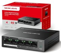 Mercusys TP-Link MS105GP Switch PoE+ 5 ports Gigabit, 4 ports PoE+, 65W pour tous les ports PoE, Boitier Métal, Plug-and-Play, durable et silencieux