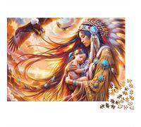 Mère Amérindienne Puzzle 1000 Pièces Adultes et Famille Chaman Fusionné avec Un Grand Esprit Aigle Premium Robuste Haute Qualité Vibrant Défiant 52x38cm/1000pcs
