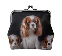 Mère Cavalier King Charles Spaniel avec Ses Petits,Porte-Monnaie en Cuir PU, Petit Portefeuille, Pochette à Monnaie avec Fermoir Baiser