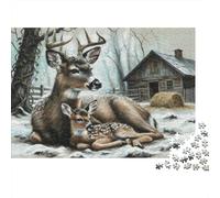 mère cerf Hiver 1000 Pièces Carton Extra Épais Puzzle De Bricolage Amants De Famille Jeu De Famille Amusant Et Stimulant Belle Décoration 38x26cm/1000pcs
