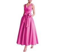MèRe De La MariéE Thé Longueur Robe Col V Robes De Bal Satin Bow Formelle SoiréE Robe De SoiréE des Femmes avec Poches Hot Pink 3XL