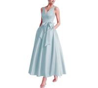 MèRe De La MariéE Thé Longueur Robe Col V Robes De Bal Satin Bow Formelle SoiréE Robe De SoiréE des Femmes avec Poches Sky Blue 9XL
