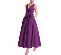 MèRe De La MariéE Thé Longueur Robe Col V Robes De Bal Satin Bow Formelle SoiréE Robe De SoiréE des Femmes avec Poches Purple XL