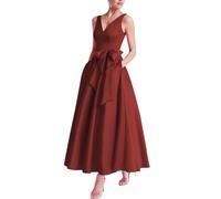 MèRe De La MariéE Thé Longueur Robe Col V Robes De Bal Satin Bow Formelle SoiréE Robe De SoiréE des Femmes avec Poches Wine Red 3XL