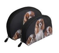 Mère du Cavalier King Charles Spaniel avec Ses Petits, Trousse de Maquillage Coquille Femme Petit Porte-Monnaie Trousse de Toilette Trousse à cosmétiques 2 pièces
