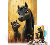 Mère et Poulain Cheval Puzzle 1000 pièces pour Adultes Apprentissage éducatif avec Affiche et Feuille de Questions correspondantes 38x26cm