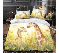 mère girafe Impression 3D 3 pièces housse de courtepointe style artistique de la famille des animaux housse de lit microfibre doux hypoallergénique pour adolescents femmes adultes Single (135x200cm)
