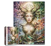 Mère Nature Quatre Saisons Arbre de Vie Puzzle 1000 Pièces Adulte | Puzzle Déesse de la Nature Forêt Enchantée Femme Fantastique Animaux de la Forêt Forêt Mystique Art Fantasy Puzzle Nature