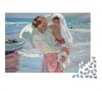 Mère Tenant Enfant Puzzle 1000 Pièces Adultes Mère Tenant Enfant au Bord de la Mer Calme Premium Haute Qualité Robuste Vibrant Défiant Jeu Familial 38x26cm/1000pcs