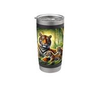 Mère tigre avec deux petits, chats de la jungle Gobelet isotherme en acier inoxydable double paroi