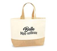 Mère-veilleuse Sac Jute Belle Cabas de Plage Courses Coton et Toile de Jute | Idée Cadeau Belle-Maman Humour Original Noël Anniversaire Famille Amour Fête des Mères
