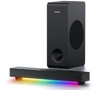 MEREDO 160W Barre de Son avec Caisson de Basses pour TV 3.1 Canaux RGB Barre de Son Gaming Arc/BT 5.3/Optique/AUX/USB 5 Modes d'égalisation Réglage des aigus et des Basses.