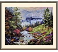 Merejka Kit point de croix compté Motif chemin de fer de montagne 38,5 x 31 cm