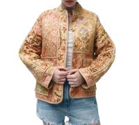 Merfrede Veste matelassée courte pour femme - Imprimé floral vintage - Léger - Ouvert sur le devant - Cardigan d'extérieur Y2K, #F Champagne, S
