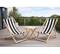 Meri Lot de 2 chaises Longues et Tables de Plage rembourrées Modernes en Bois Dur pour Jardin, terrasse, Bord de mer, Plage (Noir rayé)