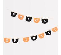 Meri Meri Guirlande en tissu Trick Or Treat (3,5 m avec excès de cordon - Lot de 1) Guirlande d'Halloween réutilisable. Tissu orange et noir. Détails en ricrac tendance. Emballé dans un sac organdie.