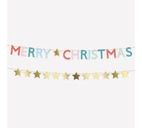 Meri Meri Lot de 1 bannière Merry Christmas (lot de 1), 2 bannières, fil de 1,5 m avec excès de cordon, étoile dorée, texte Merry Christmas, facile à assembler, décoration à suspendre réutilisable