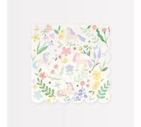 Meri Meri Lot de 16 serviettes jetables en papier motif licornes des prés, détails dorés brillants, fête d'anniversaire et fête de princesse
