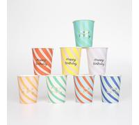 Meri Meri Lot de 8 gobelets Happy Birthday à rayures