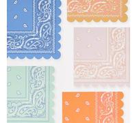 Meri Meri Western Bandana Lot de 16 serviettes de fête jetables en papier pour enfants et adultes, bords festonnés, 5 couleurs vives, épaisses et absorbantes, papier 3 plis