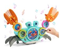 Meribbit Crabe Qui Marche Bebe, 2 Modes Évitement Intelligent des Obstacles Jouet Crabe Rampant pour Enfants Engrenages Créatifs Blocs de Construction Jouet educatif avec Musical et Lumineux