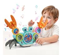 Meribbit Jouet Montessori Bebe Crabe Qui Marche, Évitement Intelligent des Obstacles, Jouet Construction Enfants Engrenages Créatifs Blocs de Construction Jouet educatif avec Musical et Lumineux
