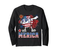 Merica Baseball Dabbing 4th of July Patriotic American Flag Manche Longue