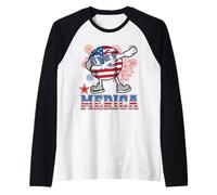 Merica Baseball Dabbing 4th of July Patriotic American Flag Manche Raglan