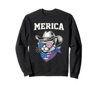 MERICA Cat Patriotic 4th of July Funny Kitten Distressed Sweatshirt