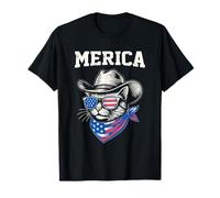 MERICA Cat Patriotic 4th of July Funny Kitten Distressed T-Shirt